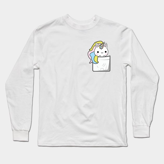 Pocket Unicorn Cat Long Sleeve T-Shirt by Rowhick